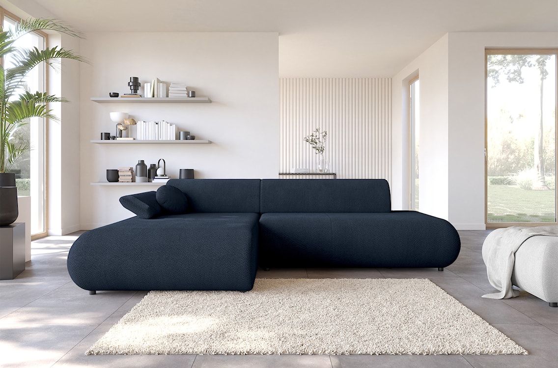 Narożnik z funkcją spania Armone L-kształtny lewostronny granatowy szenil  - zdjęcie 2