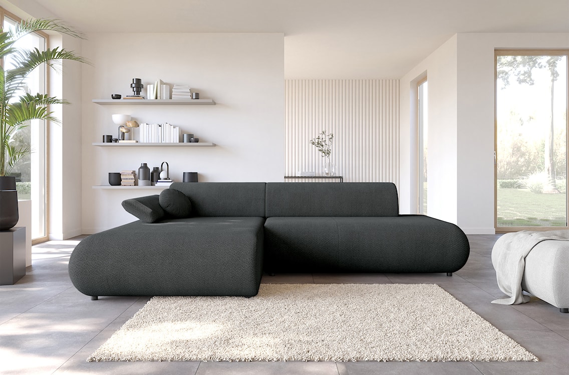 Narożnik z funkcją spania Armone L-kształtny lewostronny grafitowy szenil  - zdjęcie 2