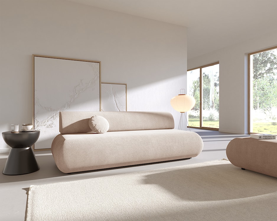 Kanapa rozkładana trzyosobowa Armone jasnobeżowa szenil  - zdjęcie 5