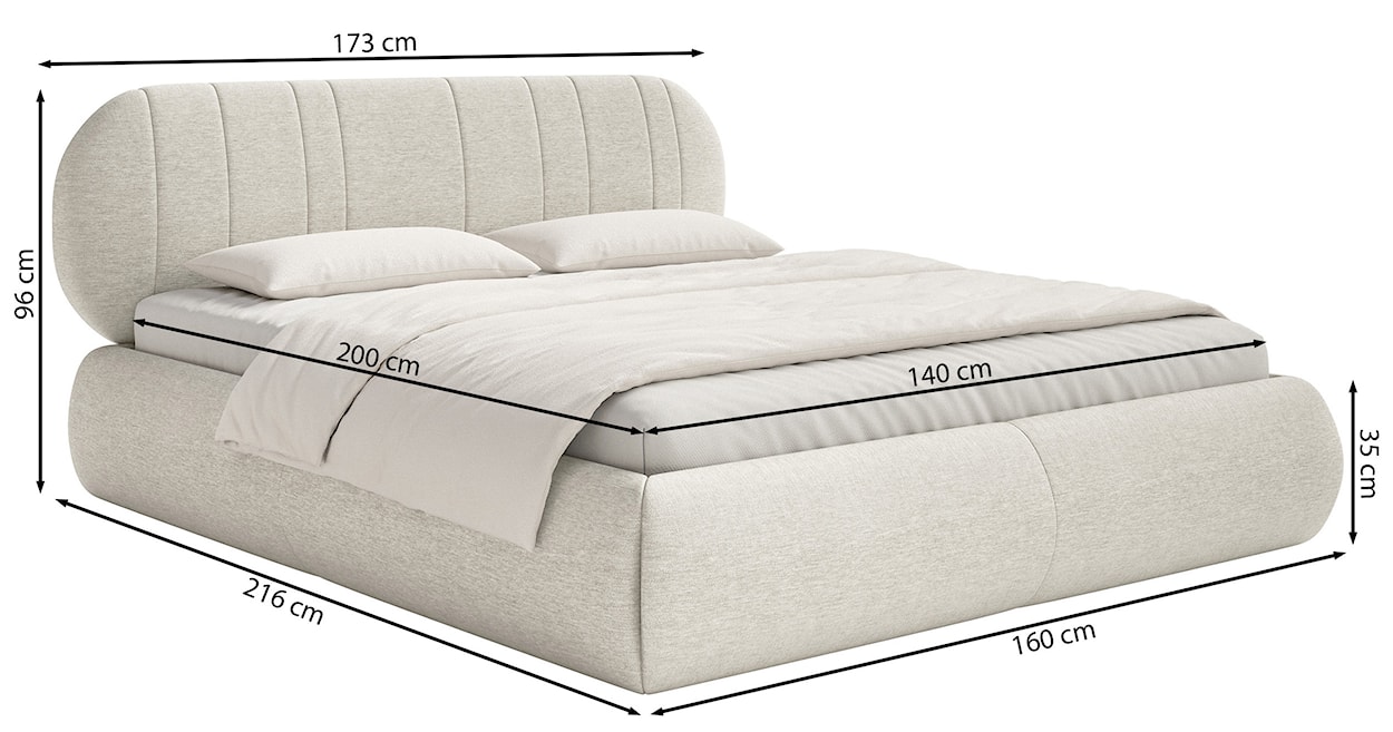 Łóżko tapicerowane 140x200 cm Asmelio z pojemnikiem stelaż metalowy kremowe plecionka  - zdjęcie 6