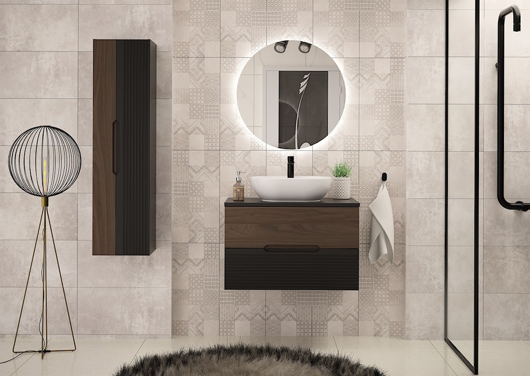 Szafka pod umywalkę Avella 80 cm ryflowany front czarny mat / orzech  - zdjęcie 3