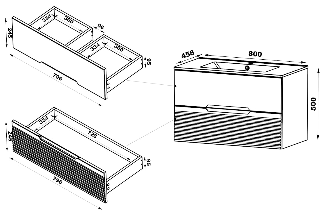 Szafka łazienkowa z umywalką Avella 80 cm ryflowany front czarny mat / orzech  - zdjęcie 10