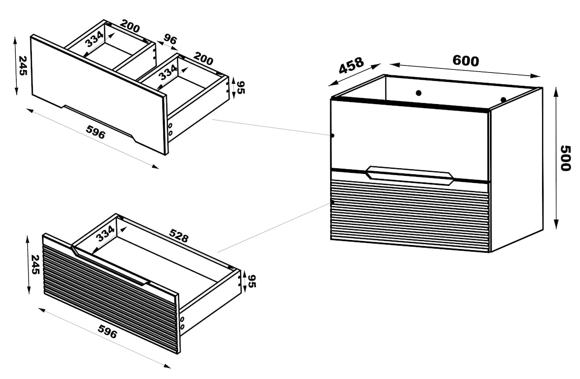 Szafka łazienkowa z blatem i półkami Avella 80 cm ryflowany front czarny mat / orzech  - zdjęcie 11