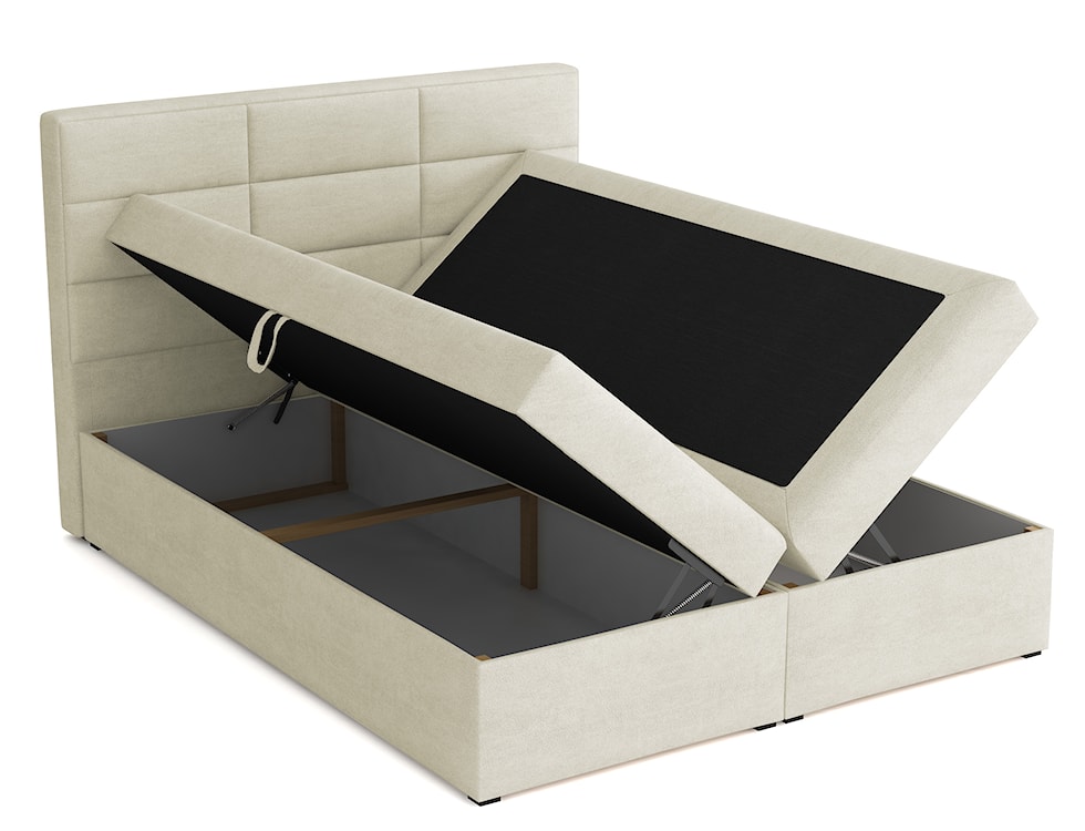 Łóżko kontynentalne 160x200 cm Suvereto z pojemnikami i topperem beżowe welur łatwoczyszczący  - zdjęcie 3
