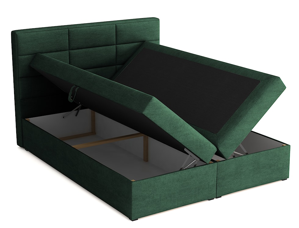 Łóżko kontynentalne 180x200 cm Suvereto z pojemnikami i topperem ciemnozielone welur łatwoczyszczący  - zdjęcie 3