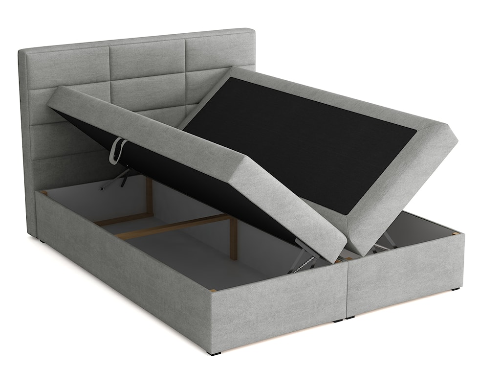Łóżko kontynentalne 160x200 cm Suvereto z pojemnikami i topperem jasnoszare welur łatwoczyszczący  - zdjęcie 3