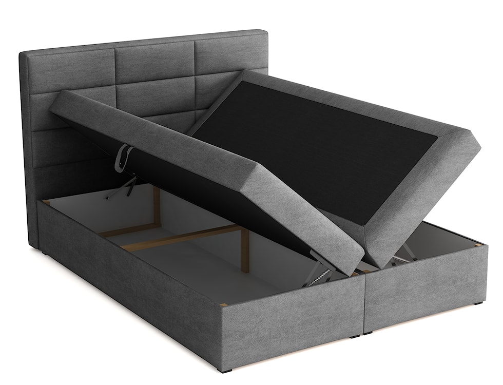 Łóżko kontynentalne 160x200 cm Suvereto z pojemnikami i topperem grafitowe welur łatwoczyszczący  - zdjęcie 3
