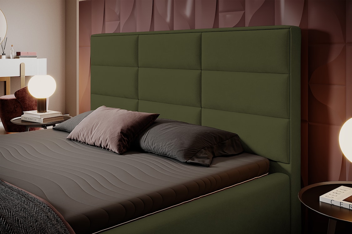 Łóżko tapicerowane 160x200 cm Suvereto z pojemnikiem hydrofobowe oliwkowe  - zdjęcie 3