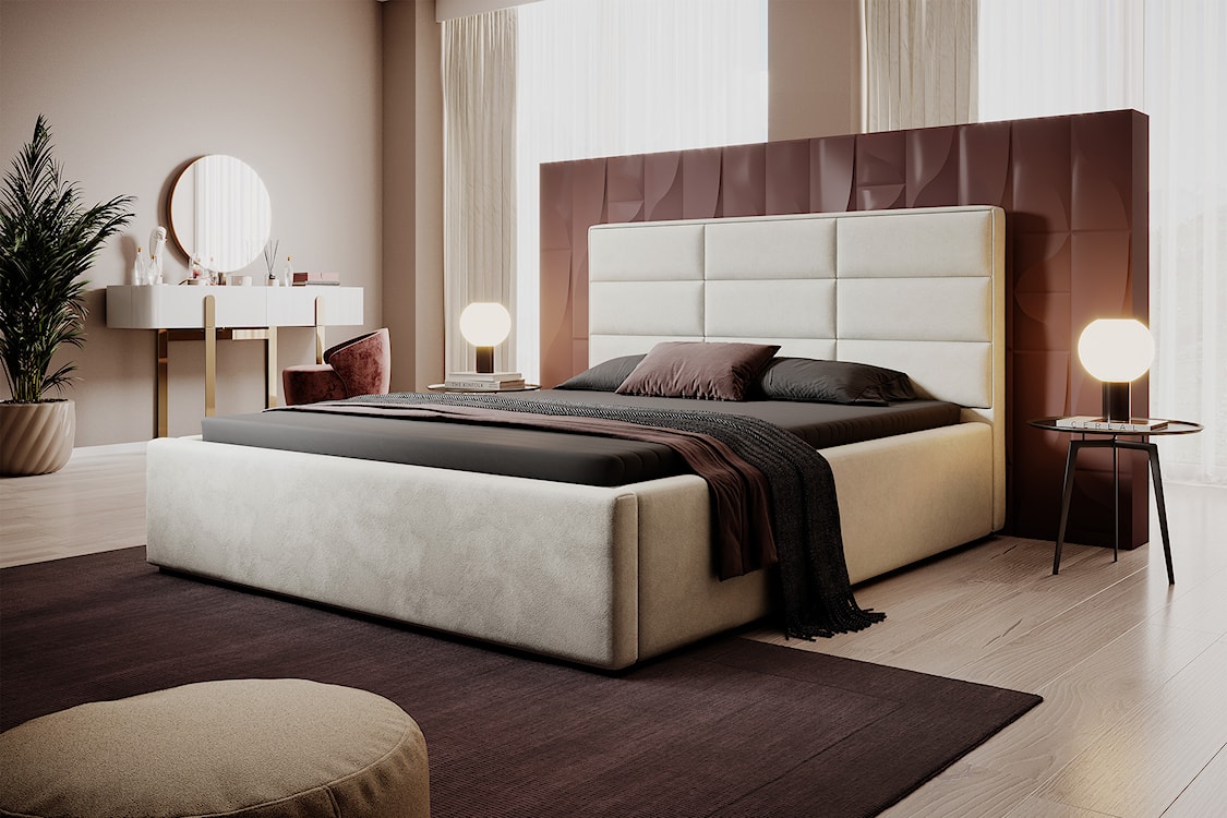 Łóżko tapicerowane 140x200 cm Suvereto hydrofobowe jasnobeżowe  - zdjęcie 2