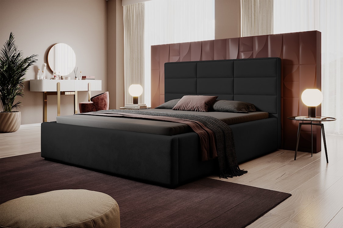 Łóżko tapicerowane 160x200 cm Suvereto hydrofobowe czarne  - zdjęcie 2