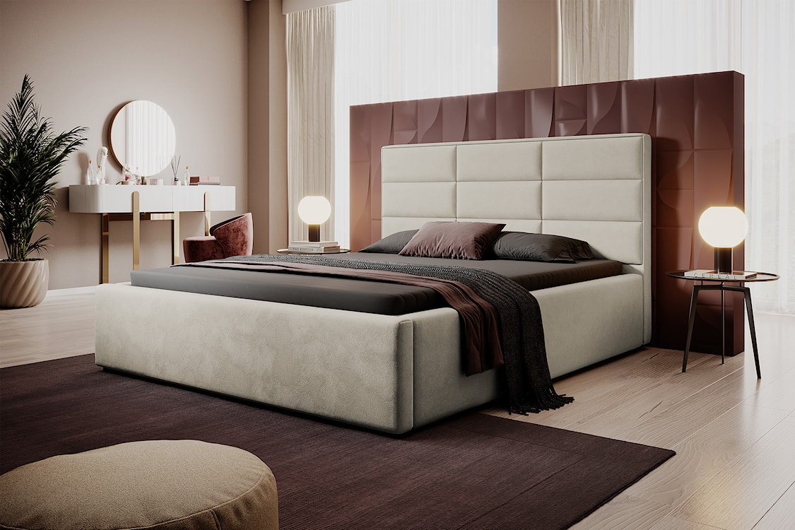 Łóżko tapicerowane 140x200 cm Suvereto z pojemnikiem hydrofobowe szarobeżowe  - zdjęcie 2
