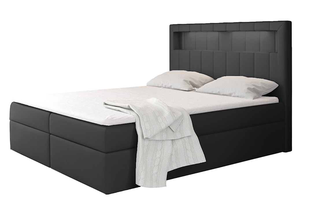 Łóżko kontynentalne Liarchil 180x200 z dwoma pojemnikami, materacem i topperem grafitowe hydrofobowe