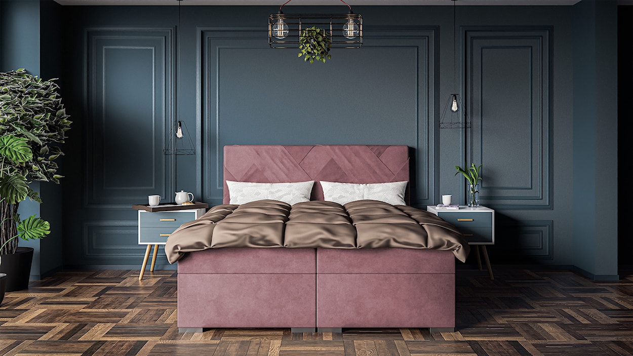 Łóżko kontynentalne 160x200 cm Lestrangie z pojemnikami i topperem różowe welur hydrofobowy  - zdjęcie 2