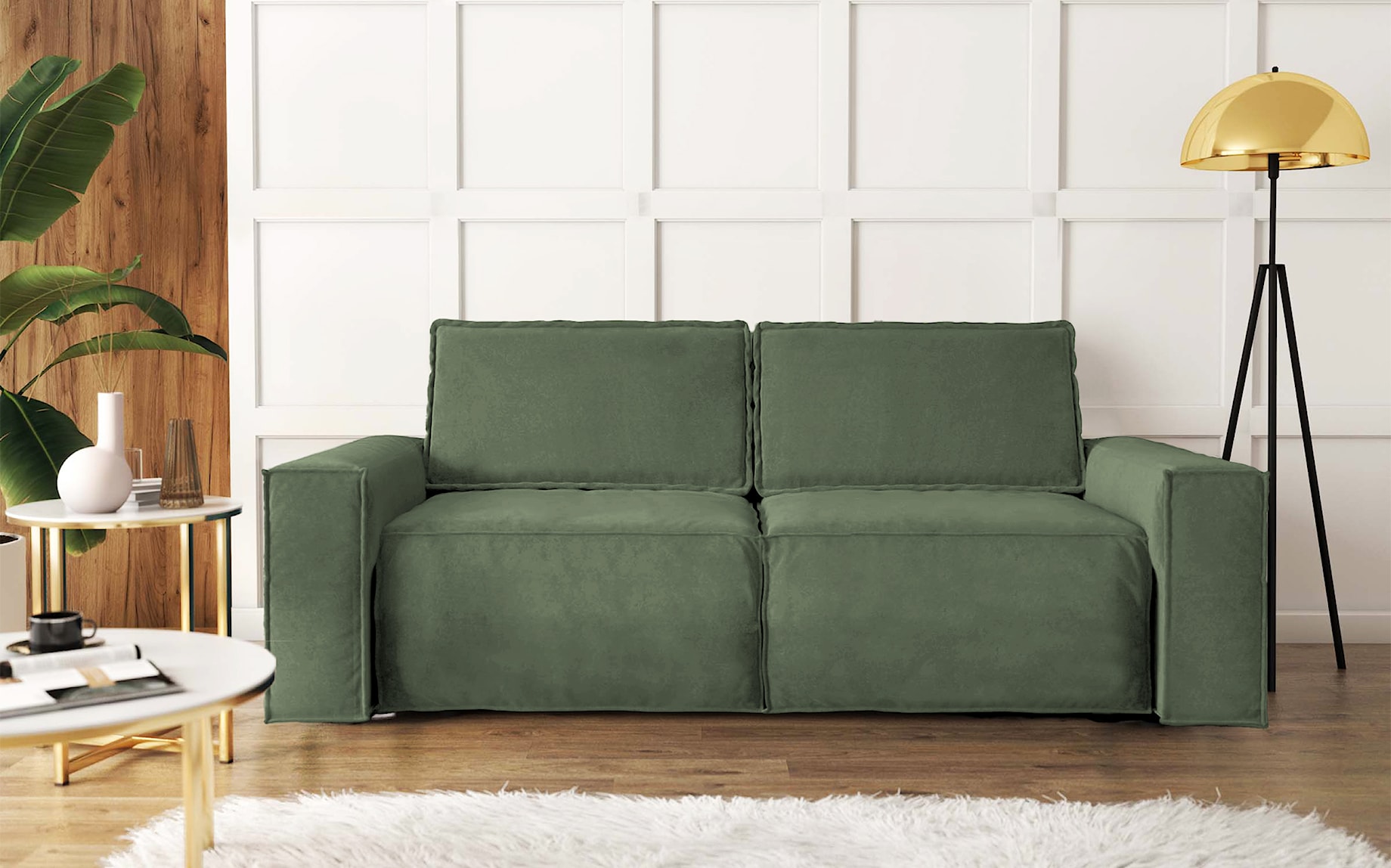Minimalistyczna oliwkowa sofa