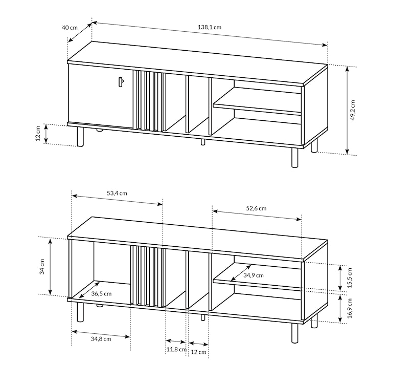 Szafka RTV Mellami 138 cm dąb artisan/antracyt lamele  - zdjęcie 3