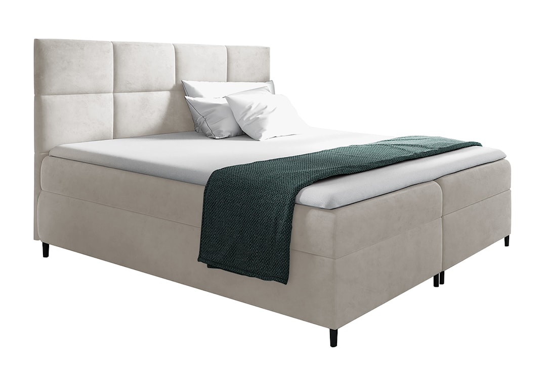 Łóżko kontynentalne Fremollo 180x200 z dwoma pojemnikami, materacem i topperem szarobeżowe 