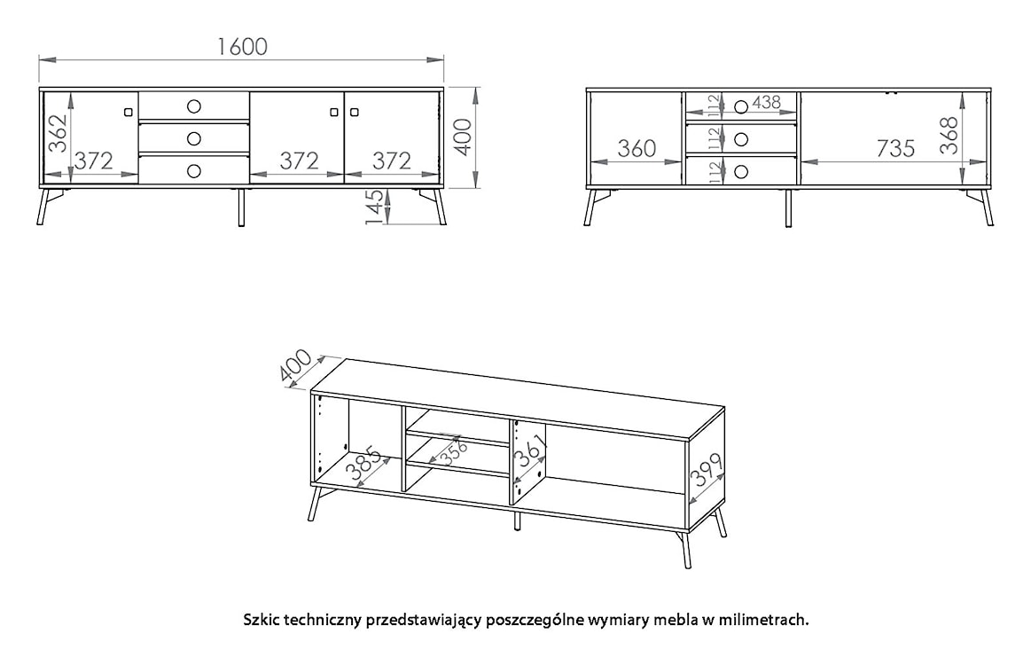 Szafka RTV Sivly 160 cm dąb castello/czarny  - zdjęcie 10