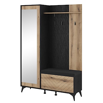 Zestaw do przedpokoju Boulia z lustrem i siedziskiem Czarny/Dąb Evoke jodełka