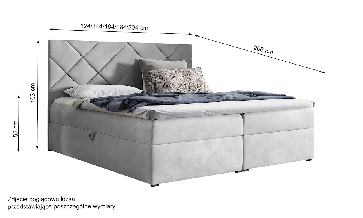 Łóżko kontynentalne Mubappa 200x200 z dwoma pojemnikami, materacem i topperem szare hydrofobowe  - zdjęcie 3
