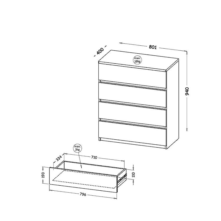 Komoda z czterema szufladami Dobie biała  - zdjęcie 4