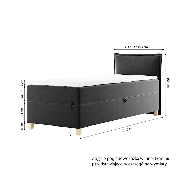Łóżko kontynentalne 80x200 cm Froncle z pojemnikiem i topperem jednoosobowe czarne lewostronne  - zdjęcie 5