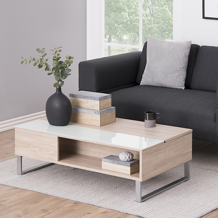 Ława Kostrena 110x60 cm dąb sonoma ze szklaną wstawką  - zdjęcie 2