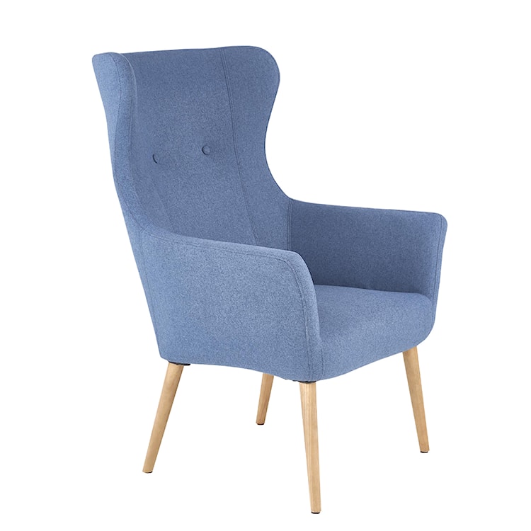 Fotel Emifban na drewnianych nogach - niebieskie tapicerowanie  - zdjęcie 3