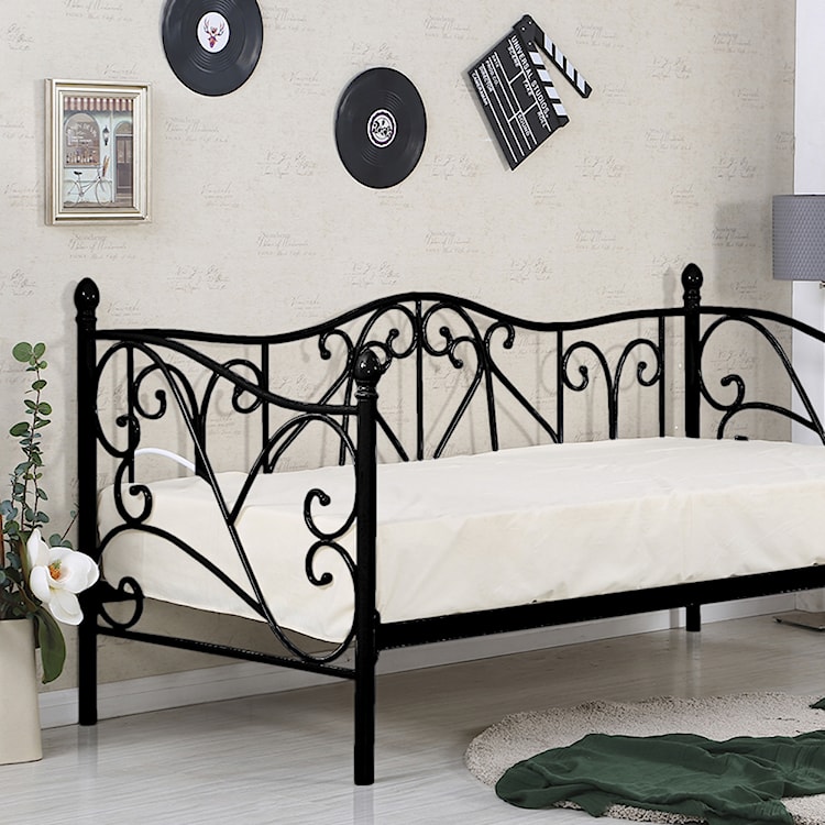 Łóżko metalowe Perline 90x200 cm czarne  - zdjęcie 3
