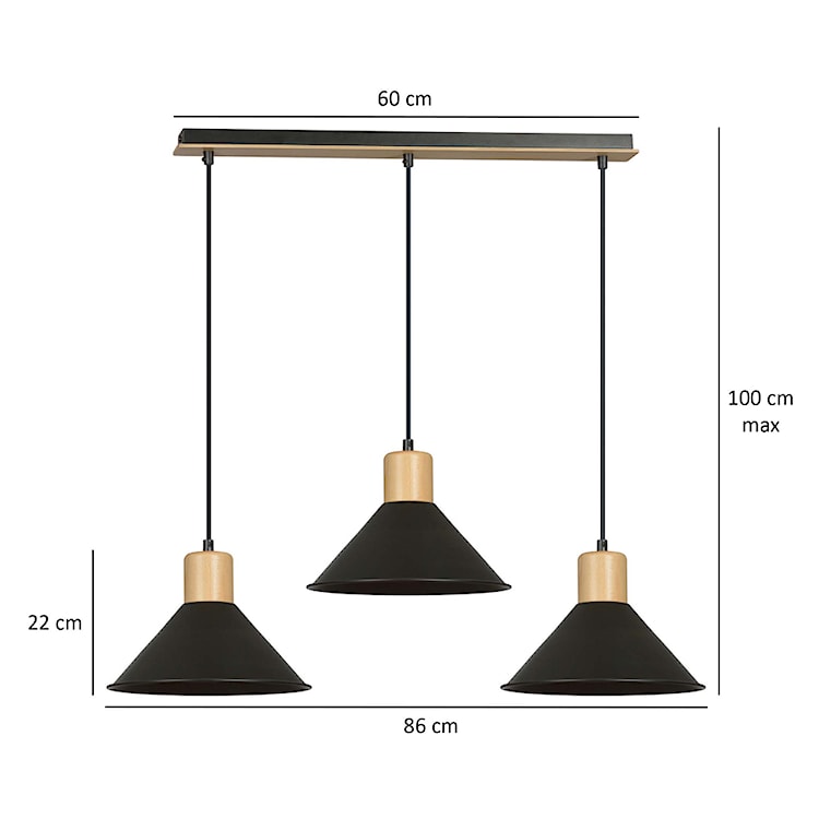 Lampa wisząca Rawn x3 stożek 86 cm czarna  - zdjęcie 8