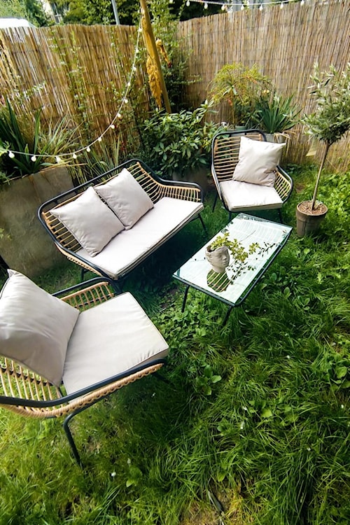 Zestaw mebli ogrodowych Firber w stylu boho sofa z dwoma fotelami i stolikiem beżowy  - zdjęcie 6
