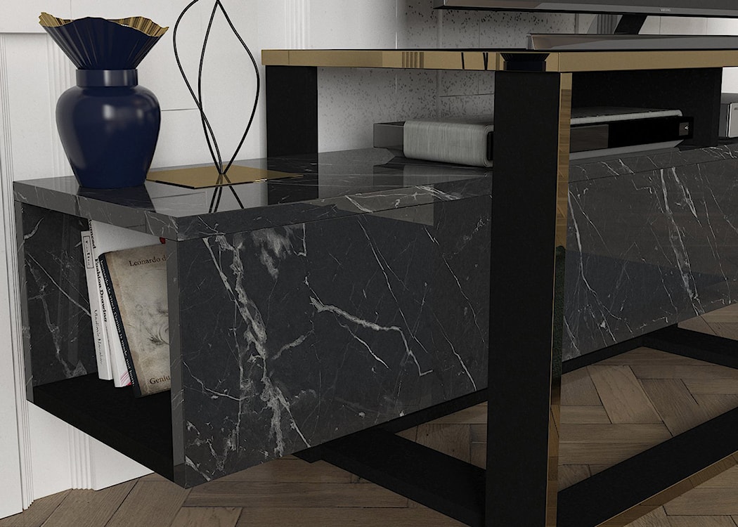 Szafka RTV Excelsum czarny/złoty 160 cm  - zdjęcie 6