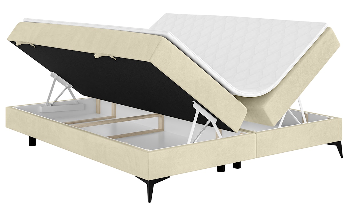 Łóżko kontynentalne Baseo niskie 160x200 cm bez wezgłowia z pojemnikami i topperem beżowe welur hydrofobowy  - zdjęcie 3