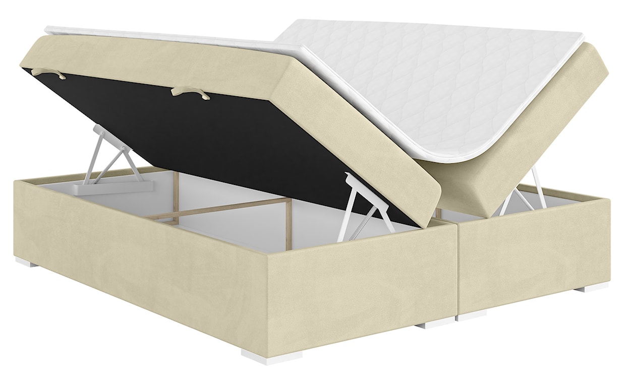 Łóżko kontynentalne Baseo wysokie 160x200 cm bez wezgłowia z pojemnikami i topperem beżowe welur hydrofobowy  - zdjęcie 3