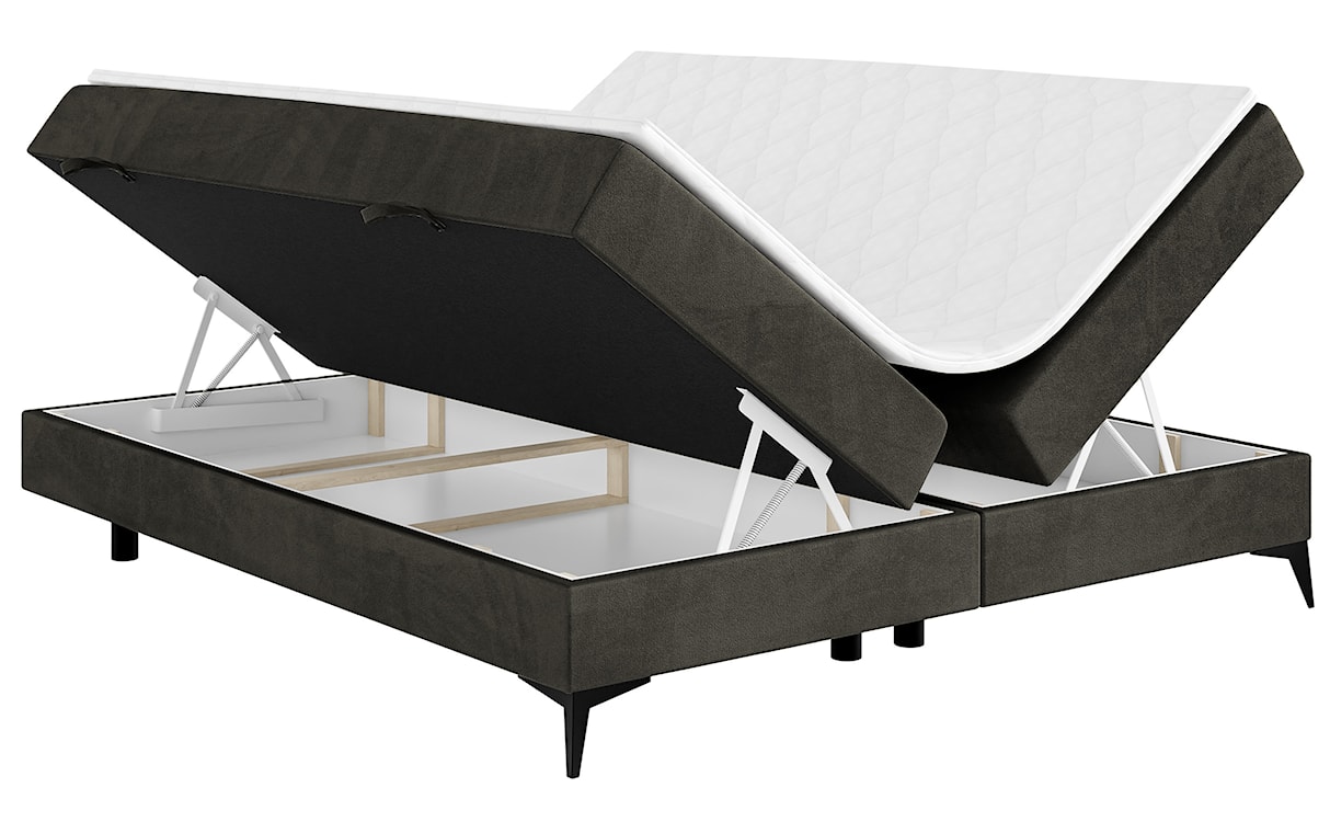 Łóżko kontynentalne Baseo niskie 160x200 cm bez wezgłowia z pojemnikami i topperem grafitowe welur hydrofobowy  - zdjęcie 3