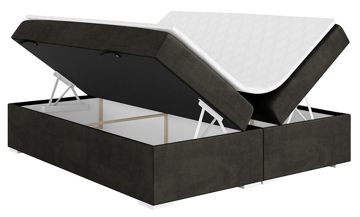 Łóżko kontynentalne Baseo wysokie 160x200 cm bez wezgłowia z pojemnikami i topperem grafitowe welur hydrofobowy  - zdjęcie 3
