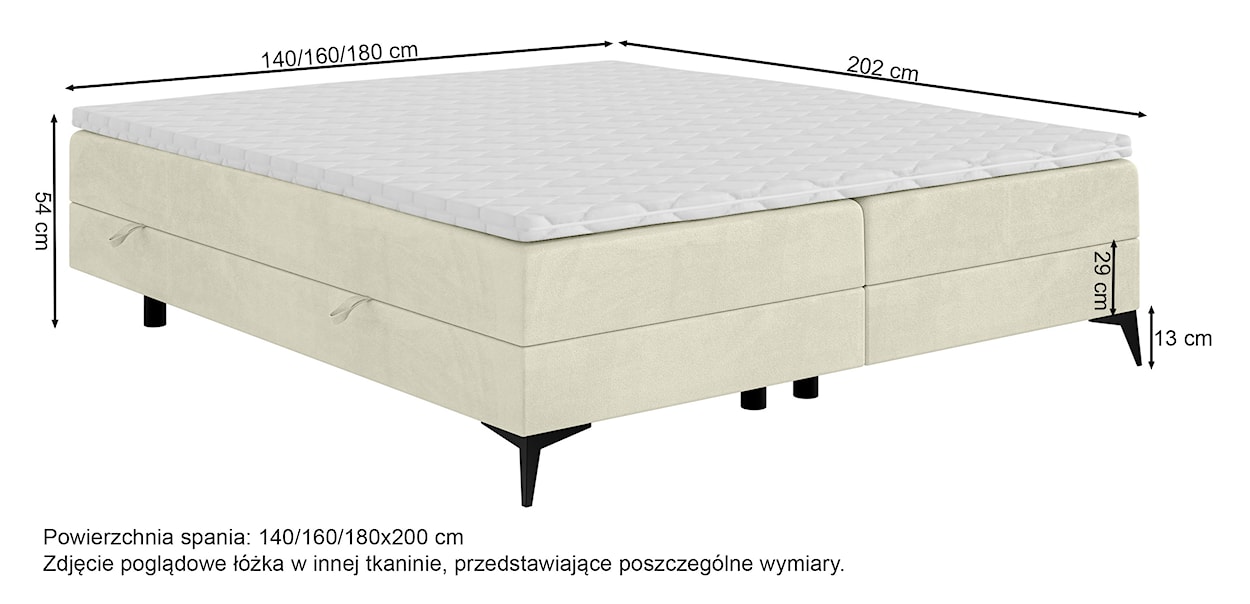 Łóżko kontynentalne Baseo niskie 140x200 cm bez wezgłowia z pojemnikami i topperem kremowe welur hydrofobowy  - zdjęcie 5