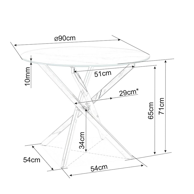 Stół Agis okrągły blat 90 cm transparentny blat/ złota podstawa  - zdjęcie 6