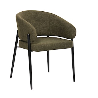 Krzesło tapicerowane Resilly w tkaninie boucle oliwkowe/ czarne nóżki
