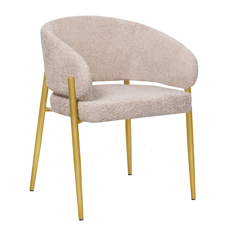 Krzesło tapicerowane Resilly w tkaninie boucle beżowe/ złote nóżki