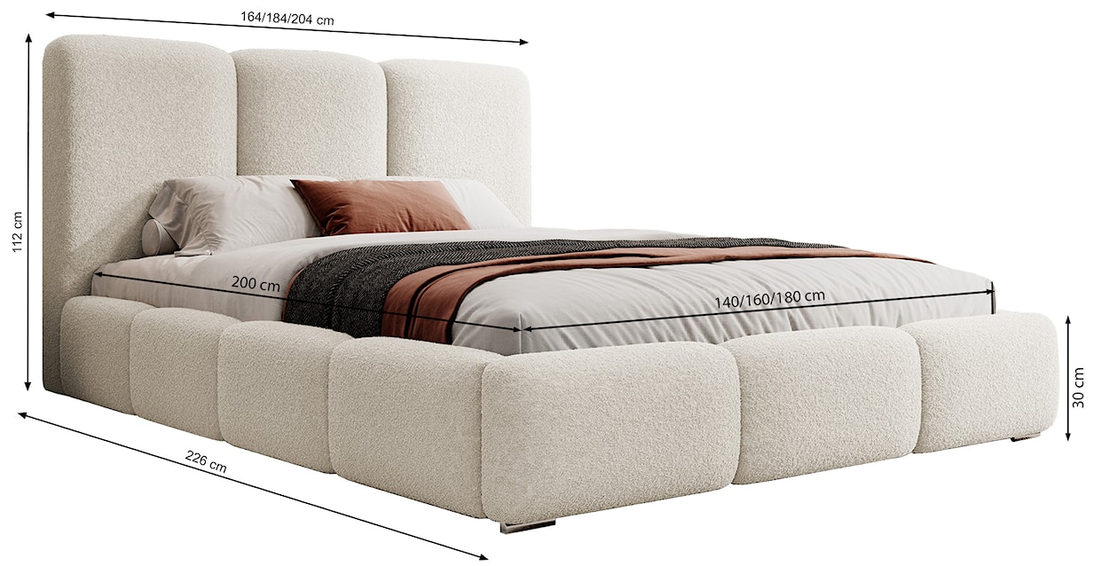 Łóżko tapicerowane 140x200 cm Bauro z pojemnikiem z metalowym stelażem karmelowe boucle  - zdjęcie 3