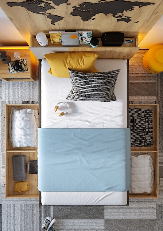 Łóżko Qubic z dwiema szufladami dąb artisan 120x200 cm  - zdjęcie 6