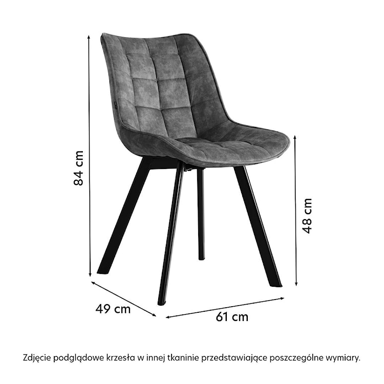 Krzesło tapicerowane pikowane Castineta w tkaninie hydrofobowej ciemnoszare  - zdjęcie 2