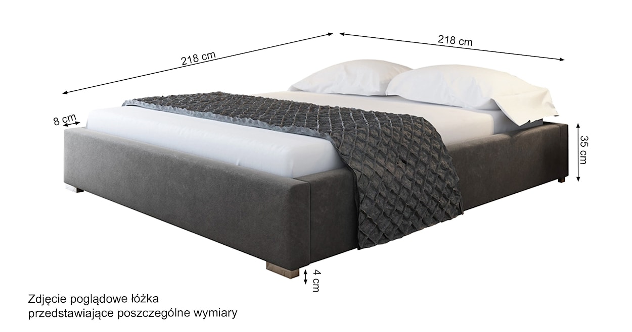 Łóżko tapicerowane Plene 200x200 ze stelażem metalowym i pojemnikiem ciemnoszare hydrofobowe  - zdjęcie 3
