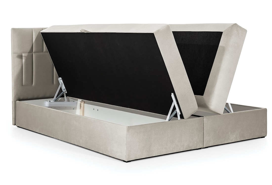 Łóżko kontynentalne Dalwik 180x200 z dwoma pojemnikami, materacem i topperem szarobeżowe hydrofobowe  - zdjęcie 3