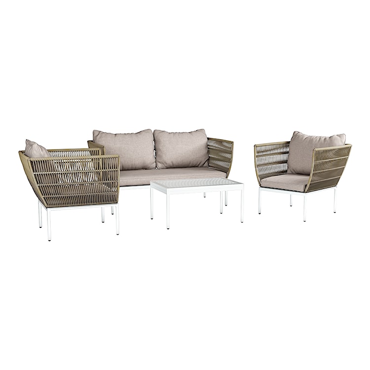 Zestaw mebli ogrodowych Sansuna w stylu boho sofa z dwoma fotelami i stolikiem plecionka