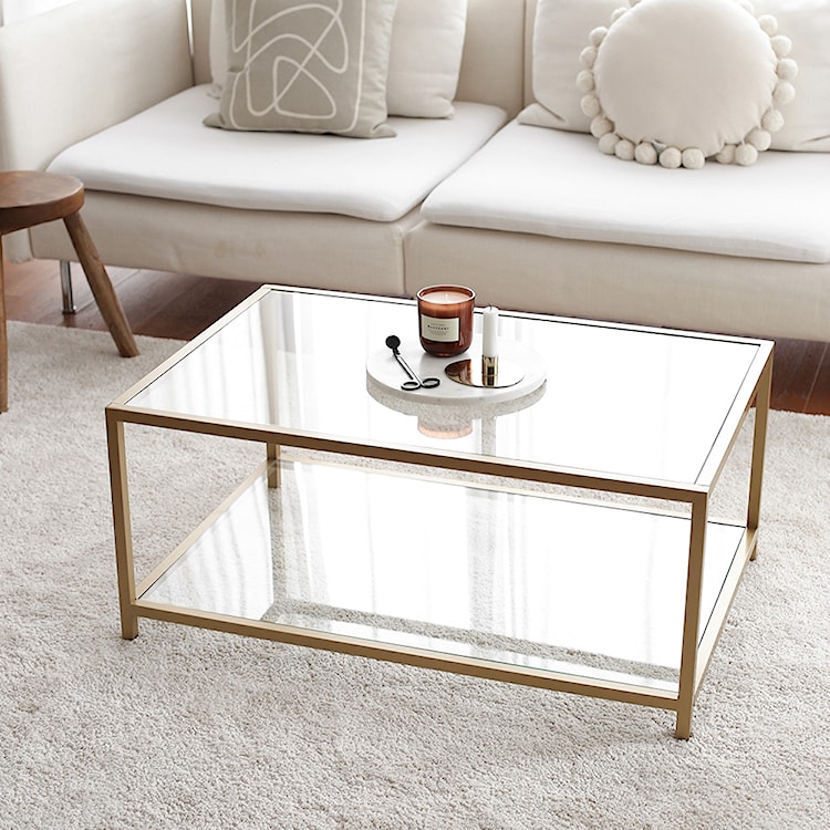 Stolik kawowy Asster szklany z półką 60x90 cm złoty  - zdjęcie 3