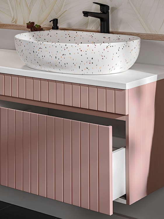Szafka pod umywalkę Becialls 80 cm Różowa z białym blatem   - zdjęcie 7