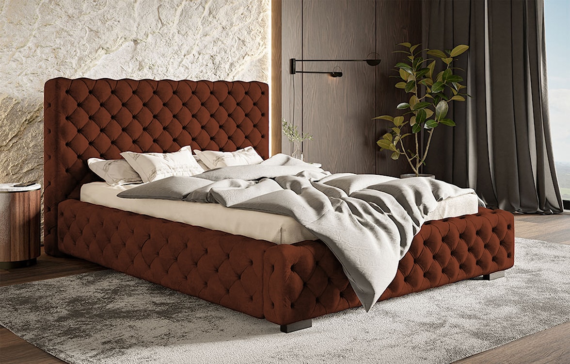 Łóżko tapicerowane 180x200 cm Forestera z pojemnikiem i pikowaniem miedziane  - zdjęcie 2
