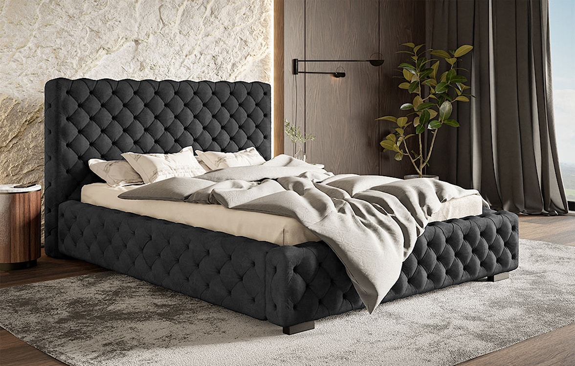 Łóżko tapicerowane 140x200 cm Forestera z pojemnikiem i pikowaniem ciemnoszare  - zdjęcie 2