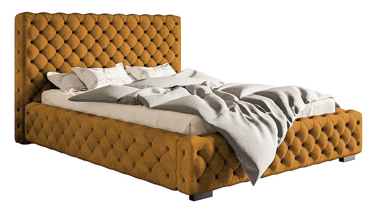 Łóżko tapicerowane 180x200 cm Forestera z pojemnikiem i pikowaniem musztardowe